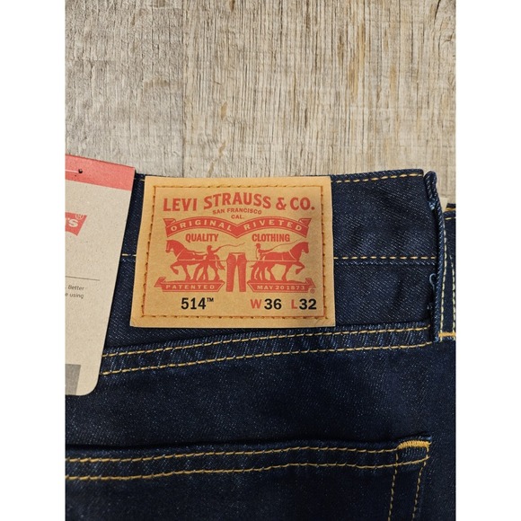 Levi's 514 Straight Fit Jeans Dark Blue Denim Cotton 5-Pocket Men's 36x32 NWT - Picture 5 of 9